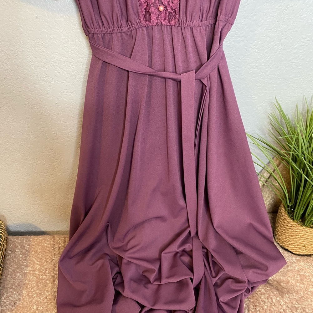 Vintage Plum Lace-Trim Midi Dress - Picture 3 of 11